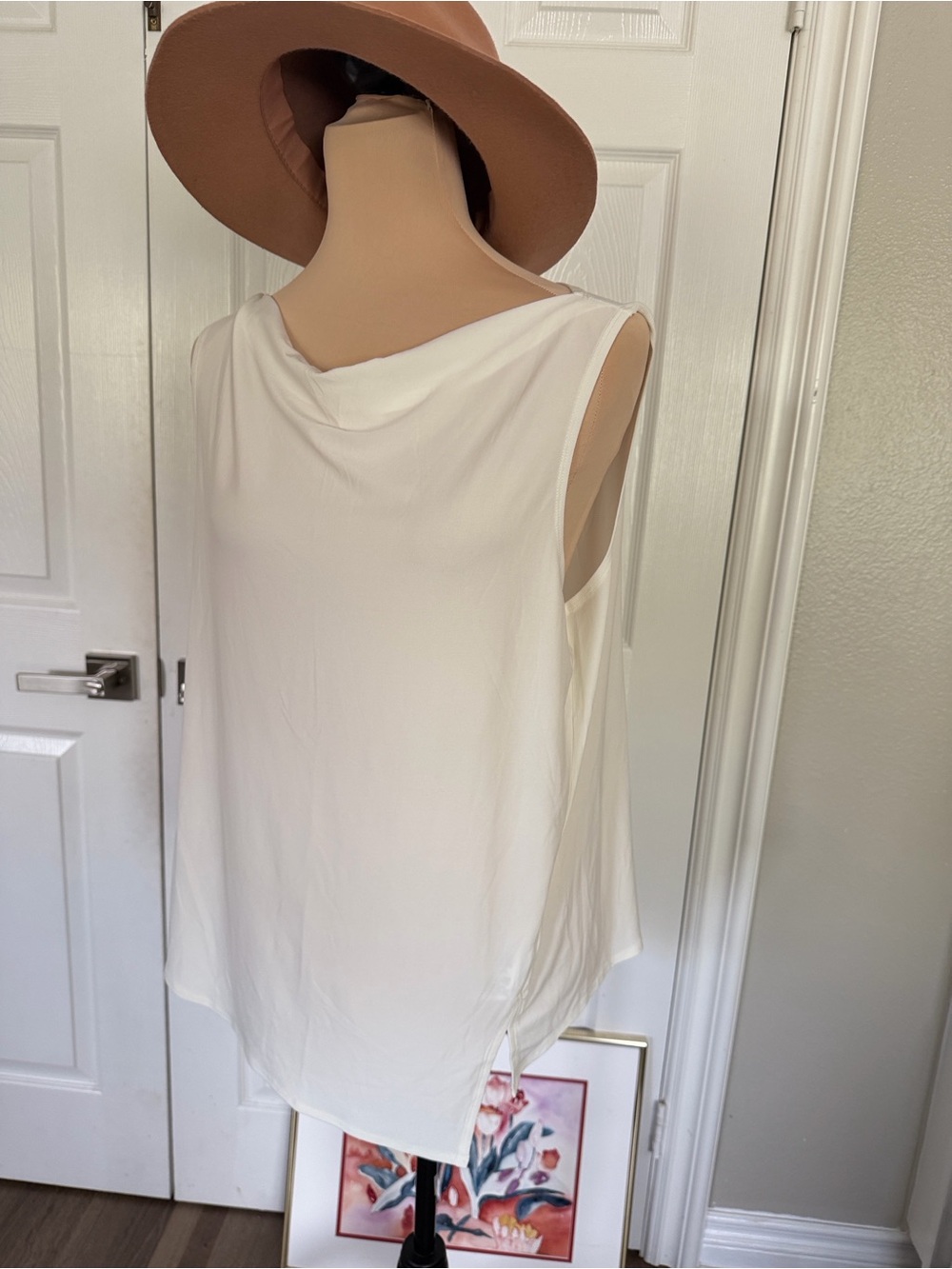 Sleeveless Draped Neck White Women's Top DKNY